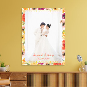 Toile Cadre floral chinois mariage couple photo oriental