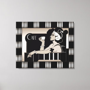 Toile Café Vintage Art Déco Rayure Noir Argent