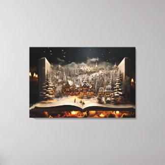 Toile Cahier de Noël à la chandelle Village de montagne
