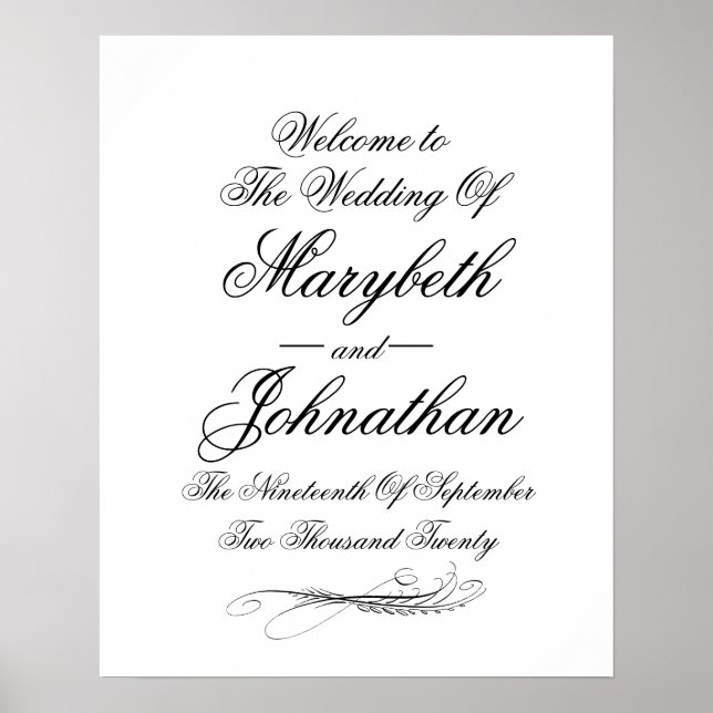 Toile & Calligraphie Mariage Accueil Poster Imprim (Devant)