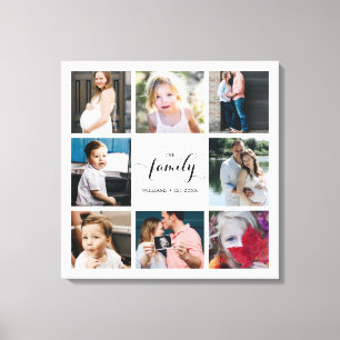 Toile Calligraphie personnalisée Famille 8 Photo Collage