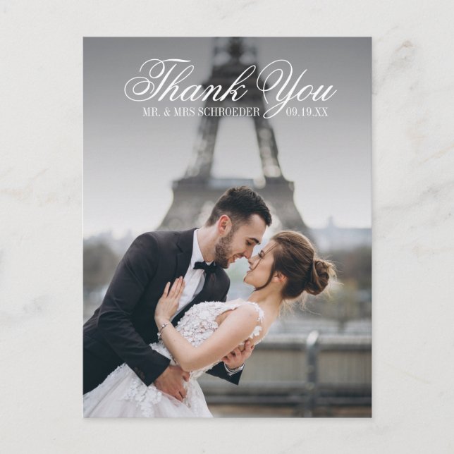 Toile & Calligraphy Wedding Foto Postcard Einladungspostkarte (Vorderseite)