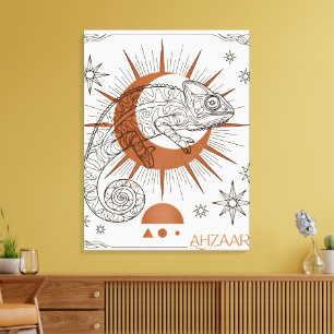 Toile Caméléon Boho Soleil et Étoiles Art Reptile