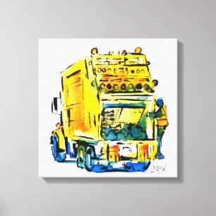 Toile Camion à ordures jaune / Artiste Larry Lerew