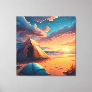 Toile Camping au lever du soleil