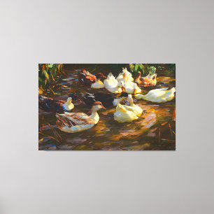 Toile Canards Brown Noirs Blancs vintages Dans L'Étang