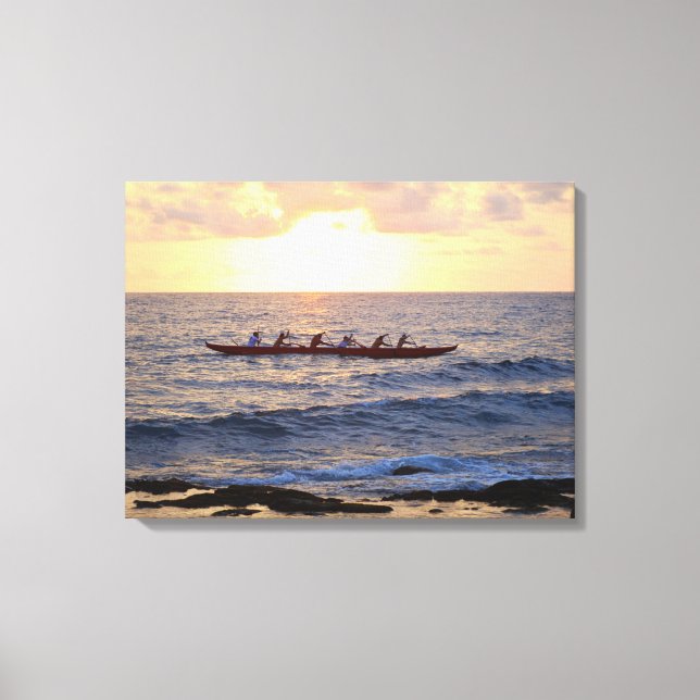 Toile Canoë Hawaii Outrigger au coucher du soleil (Recto)