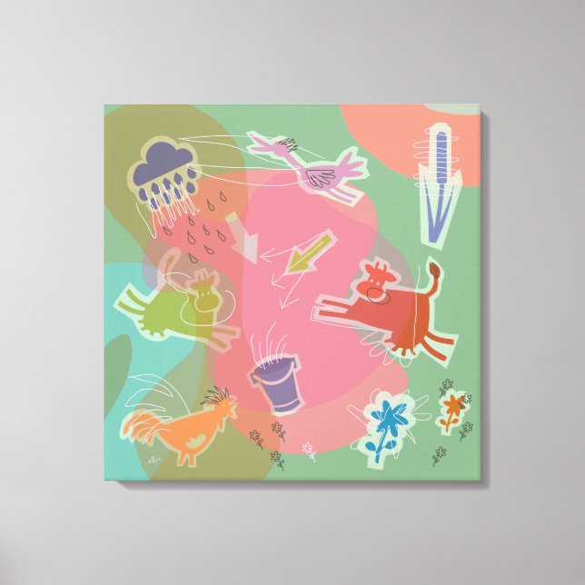 Toile Canvas cow chicken bird (Recto)
