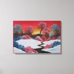 Toile Canvas de coucher de soleil rouge neige colorée hi