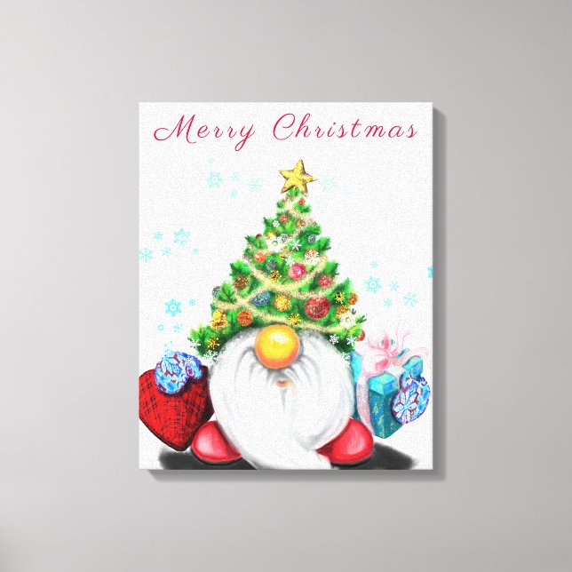 Toile Canvas de Noël Imprimer Gnome avec cadeau (Recto)