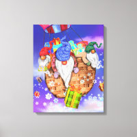 Canvas de Noël Imprimer Gnomes Volant Donne Cadeau