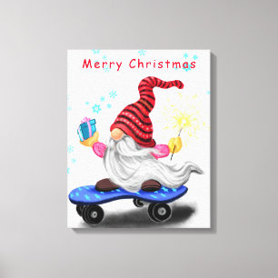 Toile Canvas de Noël Imprimer Patinage Gnome avec cadeau