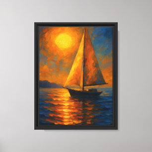 Toile Canvas de style huile de bateau Sunset Art