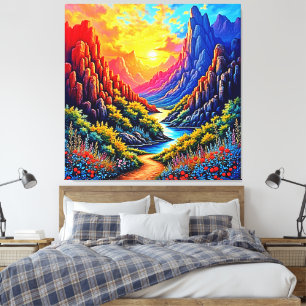 Toile Canyon de la rivière au coucher du soleil Art