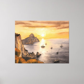 Toile Capri faraglioni rocks ocean sunset drawing with s