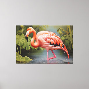 Toile Captivant le Flamant rose Vintage IA-Art peinture