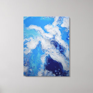 Toile Caraibes bleu Turquoise Marine blanc Fluid Abstrai