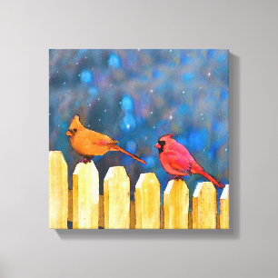 Toile Cardinals on the Fence Painting - Art original