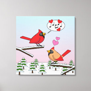 Toile Cardinaux du Nord Rouge mignonne Amour Paysage hiv
