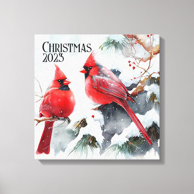 Toile Cardinaux sur Snowy Tree un Noël personnalisable (Recto)