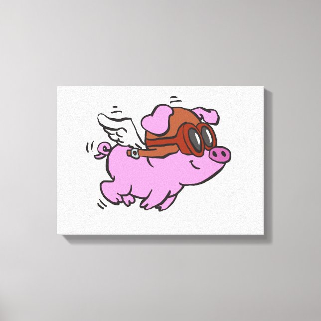 Toile Caricature volante de cochon rose | choisir la cou (Recto)