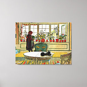 Toile Carl Larsson - Fleurs sur un rebord de fenêtre
