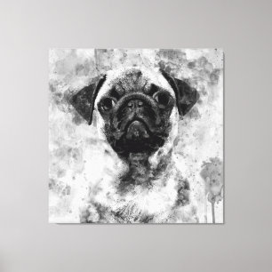 Toile Carlin Chien Aquarelle noir et blanc 01