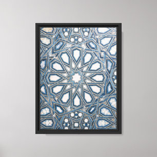 Toile Carrelage Méditerranéen Bleu Azur et Blanc