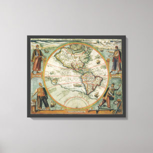 Toile Carte ancienne du monde Les Amériques, Theodor de 