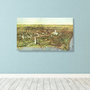 Toile Carte antique avec une vue panoramique de Washingt