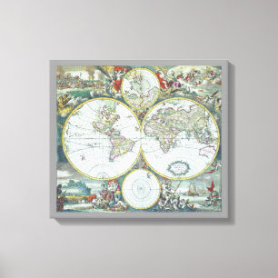 Toile Carte antique du monde du 17e siècle, Frederick De