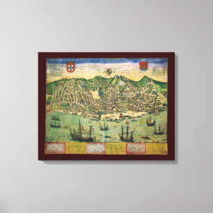 Toile Carte antique, Plan de ville de Lisbonne, Portugal
