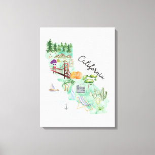 Toile Carte artistique de l'État de Californie à l'aquar