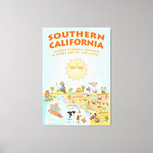 Toile Carte Cartographique de Californie du Sud
