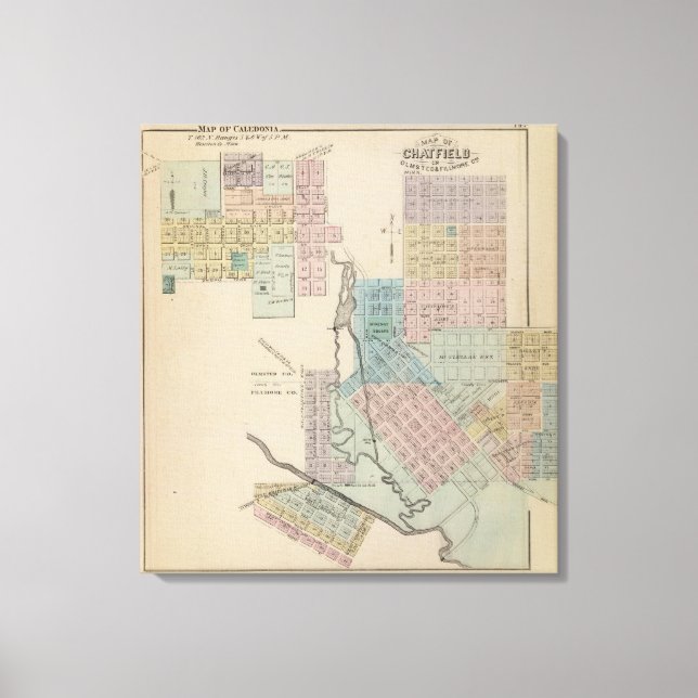 Toile Carte de Chatfield, Carte de Caledonia, Minn (Recto)