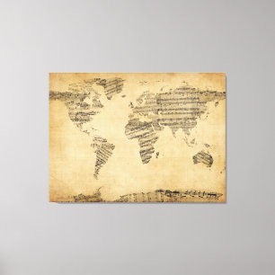 Toile Carte de la carte du monde de la vieille musique