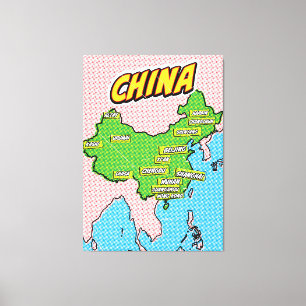 Toile Carte de la Chine illustrée par Pop Art