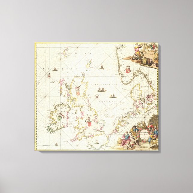 Toile Carte de la mer du Nord, vers 1675 (Recto)