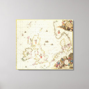 Toile Carte de la mer du Nord, vers 1675