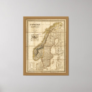 Toile Carte de la Suède et de la Norvège (1847)