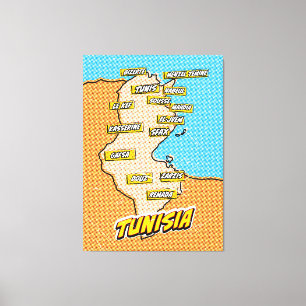 Toile Carte de la Tunisie illustrée par Pop Art