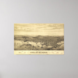 Toile Carte de la ville de Seattle Puget Sound (1878)
