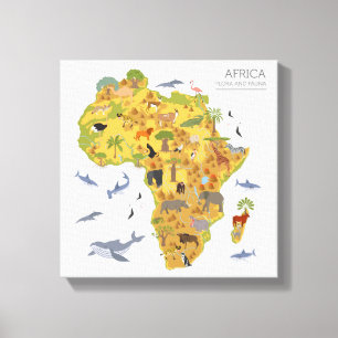 Toile Carte de l'Afrique   Flora et faune