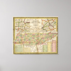Toile Carte de l'état du Tennessee (1851)