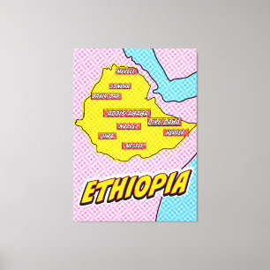 Toile Carte de l'Éthiopie illustrée par Pop Art