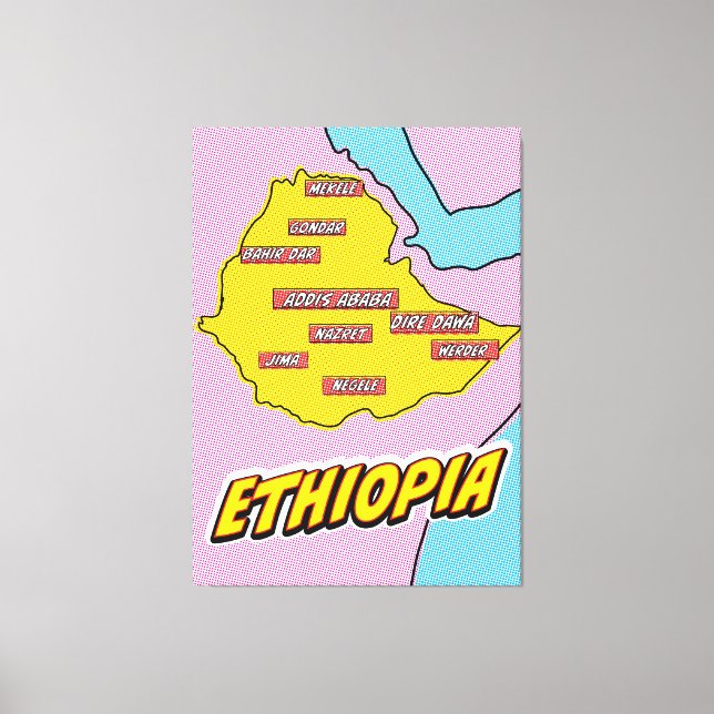Toile Carte de l'Éthiopie illustrée par Pop Art (Recto)