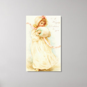 Toile Carte de Noël dépeignant une fille avec un manch