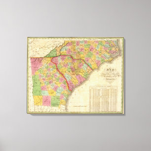 Toile Carte de nord et Caroline du Sud et Géorgie