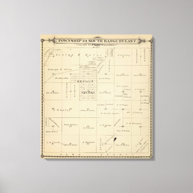 Toile Carte de section du comté de T24S R23E Tulare (Recto)