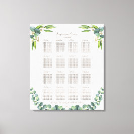 Toile Carte de siège Mariage Exotique Eucalyptus Feuille